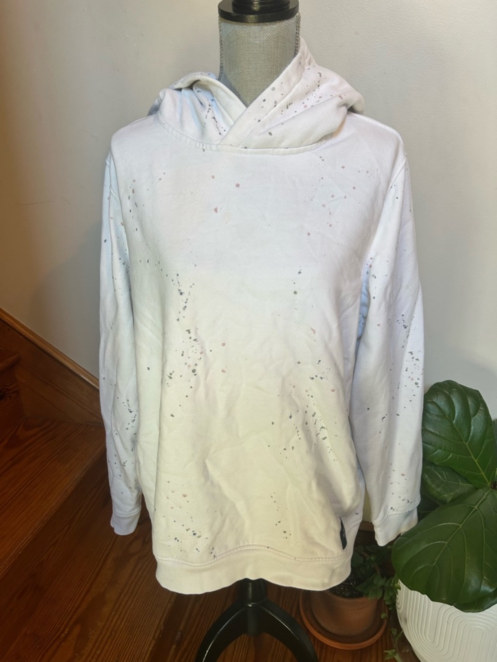 Abercrombie & Fitch White Hooded Zip-Up Sweatshirt with Paint-Splatter